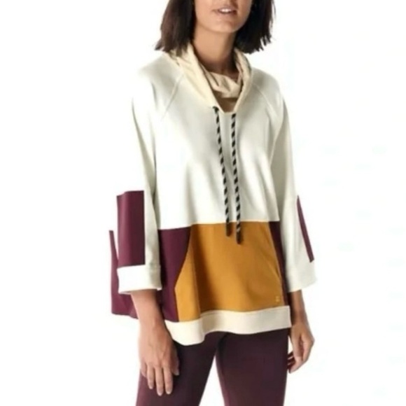 SWEATY BETTY Mix It Up Colorblock Sweatshirt Size XS Pocket 3/4 Sleeve Boxy Fit - Picture 2 of 11